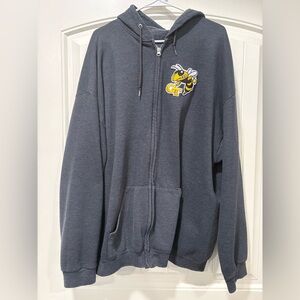 Gray Zip-Up Hoodie with Yellow Jacket Logo